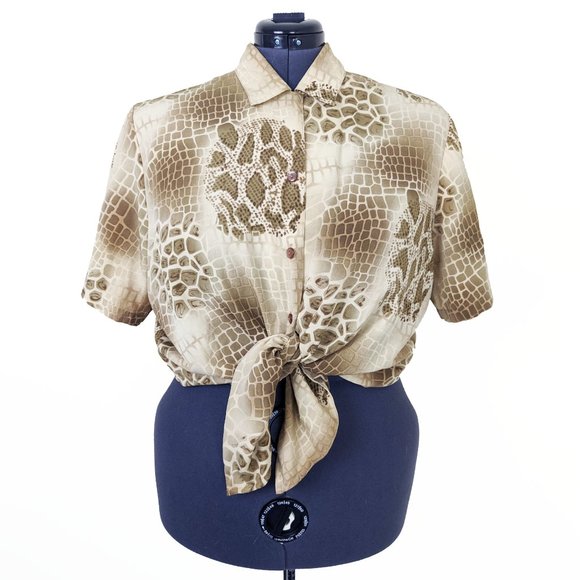 Vintage Tops - Vintage 90s Animal Snake Print Plus Blouse
